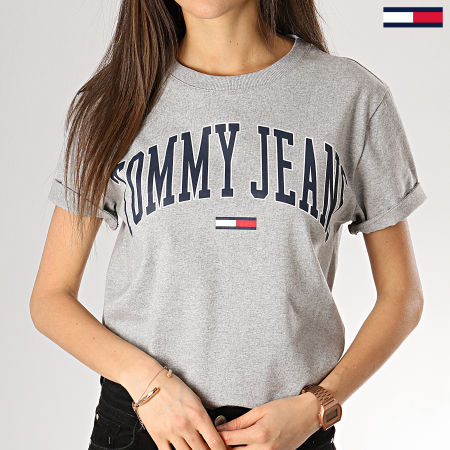 Tommy Hilfiger - Tee Shirt Femme Collegiate 05703 Logo Gris Chiné