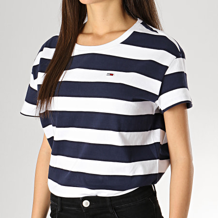 Tommy Hilfiger - Tee Shirt Crop Femme Stripe Boxy 6260 Bleu Marine Blanc 