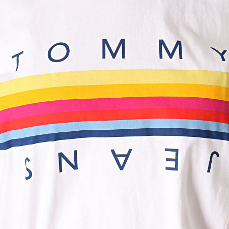 Tommy Hilfiger - Tee Shirt Crop Femme Multicolor Line Logo 6501 Blanc