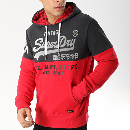 Superdry - Sweat Capuche Store Panel M20993NT Rouge Gris Anthracite