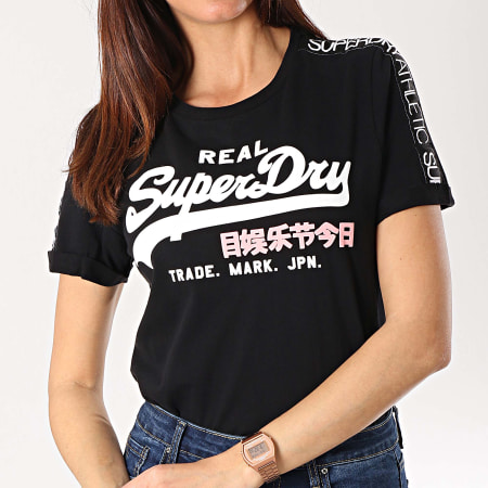 Superdry - Tee Shirt Femme Avec Bandes Vintage Logo G10114MT Noir