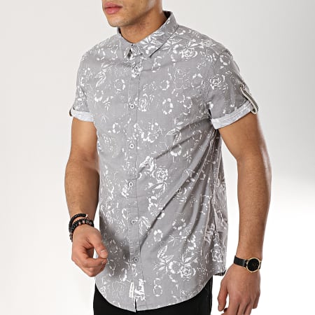 American People - Chemise Manches Courtes Soke Gris Floral