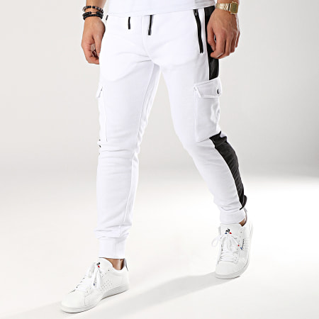 Zayne Paris  - Pantalon Jogging Avec Bandes MK07 Blanc Noir