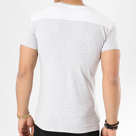 Emporio Armani - Tee Shirt Col V 111815-9P529 Gris Chiné Blanc