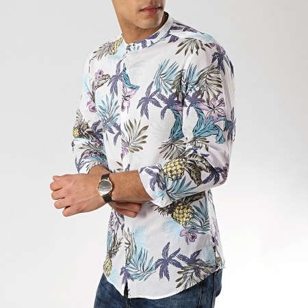 MTX - Chemise Manches Longues Col Mao XS1205 Blanc Floral
