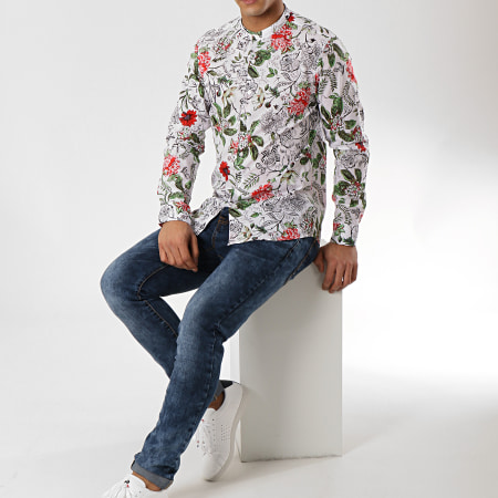MTX - Chemise Manches Longues Col Mao XS1203 Blanc Floral