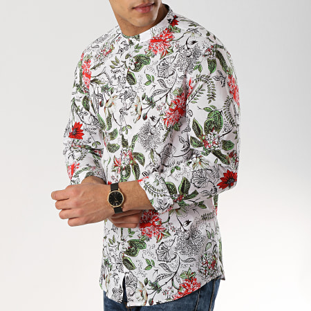 MTX - Chemise Manches Longues Col Mao XS1203 Blanc Floral
