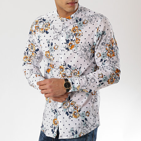 MTX - Chemise Manches Longues Floral Col Mao XS1204 Blanc