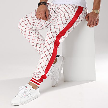 Terance Kole - Pantalon Jogging A Bandes 88025 Blanc Rouge