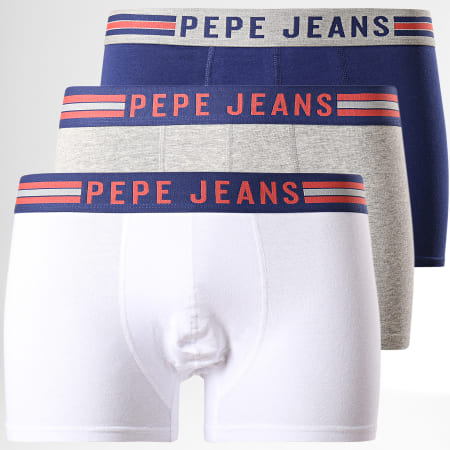Pepe Jeans - Lot De 3 Boxers Pierre PMU10499 Gris Chiné Blanc Bleu Marine 