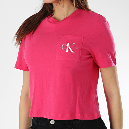 Calvin Klein - Tee Shirt Poche Crop Femme Monogram 9736 Rose