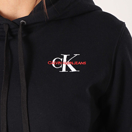 Calvin Klein - Sweat Capuche Crop Femme Monogram Embroidery 10601 Noir