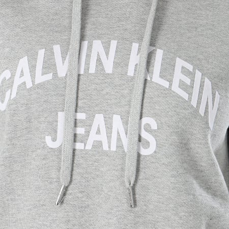 Calvin Klein - Sweat Capuche Crop Femme Institutional Logo 0686 Gris Chiné