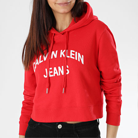 Calvin Klein - Sweat Capuche Crop Femme Institutional Logo 0686 Rouge