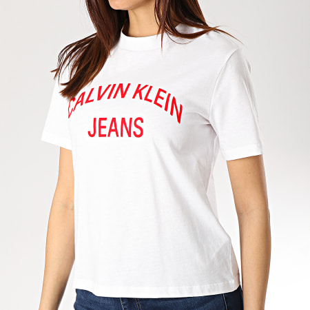 Calvin Klein - Tee Shirt Femme Institutional Logo 0743 Blanc Rouge