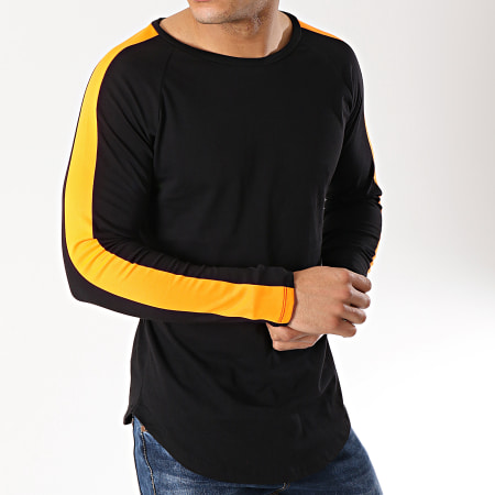 Frilivin - Tee Shirt Manches Longues Oversize Avec Bandes 6674 Noir Orange Fluo
