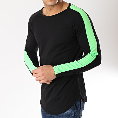 Frilivin - Tee Shirt Manches Longues Oversize Avec Bandes 6674 Noir Vert Fluo