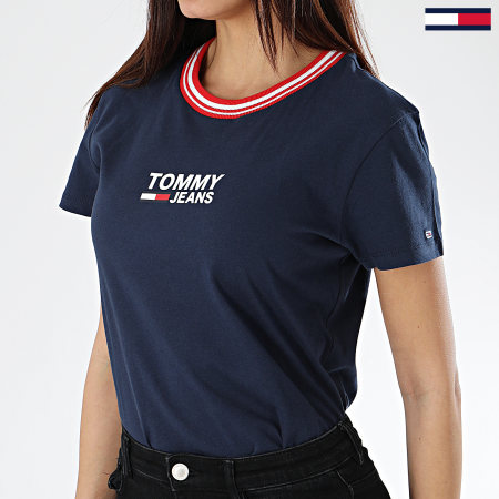 Tommy Hilfiger - Tee Shirt Femme Rib Stripe 6216 Bleu Marine 