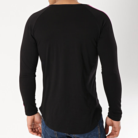 Frilivin - Tee Shirt Manches Longues Oversize Avec Bandes 6674 Noir Rose Fluo