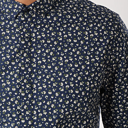 Only And Sons - Chemise Manches Longues Floral Todd Bleu Marine