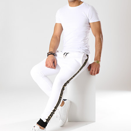 Gianni Kavanagh - Pantalon Jogging Avec Bandes Gold Lurex Blanc Noir Doré