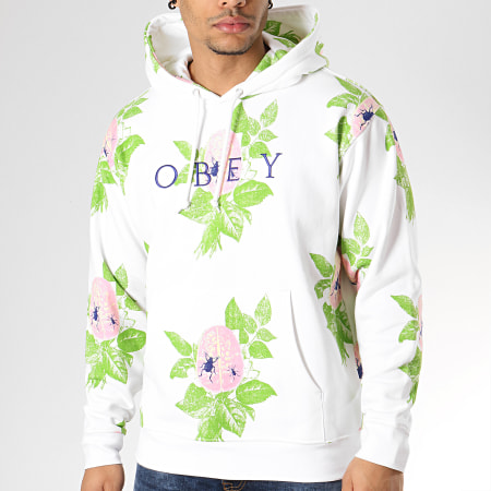 Obey - Sweat Capuche Brainiac Blanc Floral