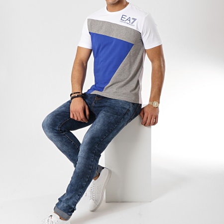 EA7 Emporio Armani - Tee Shirt 3GPT68-PJ03Z Bleu Roi Blanc Gris Chiné