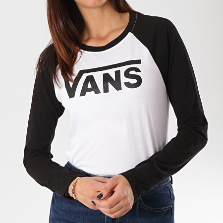 Vans - Tee Shirt Manches Longues Femme Flying A3Z79YB21 Blanc Noir