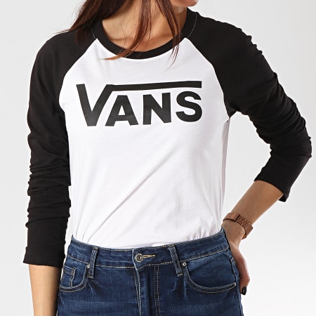 Vans - Camiseta Manga Larga Mujer Volante A3Z79YB21 Blanco Negro