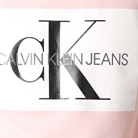 Calvin Klein - Sweat Crewneck Monogram Box Logo 7746 Rose Blanc Noir