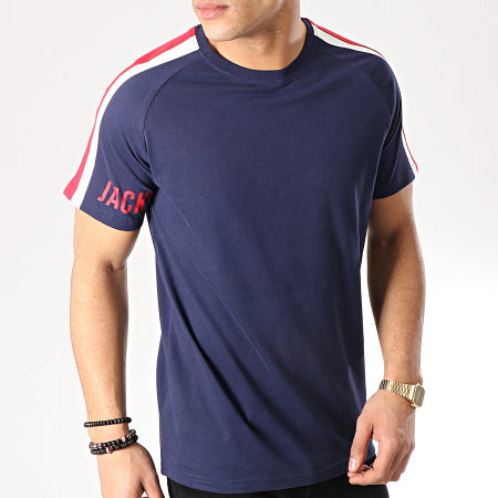 Jack And Jones - Tee Shirt A Bandes Calvin Bleu Marine Blanc Rouge