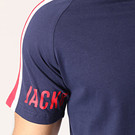 Jack And Jones - Tee Shirt A Bandes Calvin Bleu Marine Blanc Rouge