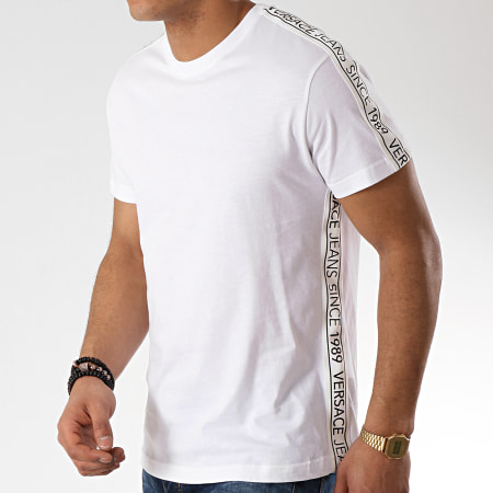 Versace Jeans Couture - Tee Shirt Bandes Brodées Tape B3GTB7S1-11620 Blanc Noir