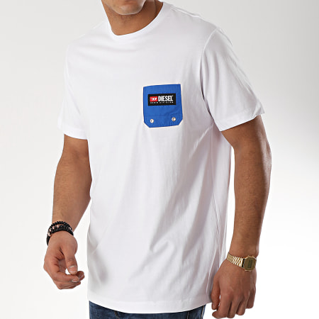 Diesel - Tee Shirt Poche BMOWT-JUST-B 00ST5I-0NAVJ Blanc Bleu Roi
