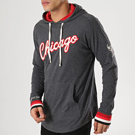 Mitchell and Ness - Tee Shirt Manches Longues Capuche Oversize Chicago Bulls Gris Anthracite Chiné 