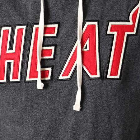 Mitchell and Ness - Tee Shirt Manches Longues Capuche Oversize Miami Heat Gris Anthracite Chiné 