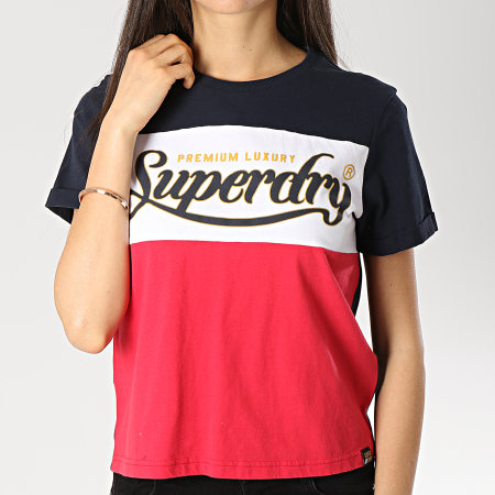 Superdry - Tee Shirt Femme Premium Color Block G10133TT Bleu Marine Rouge