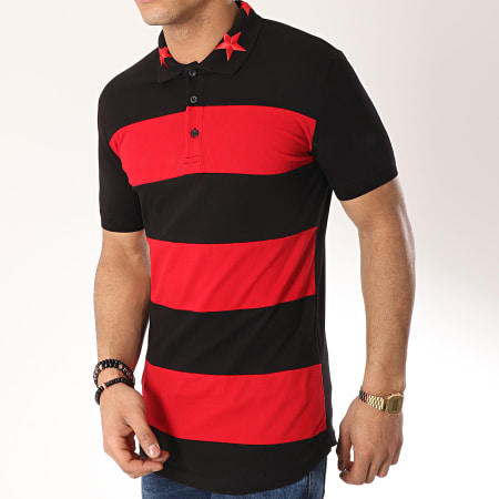 Ikao - Polo Manches Courtes Oversize F488 Noir Rouge
