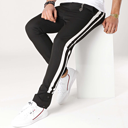 Ikao - Pantalon Avec Bandes F457 Noir Blanc