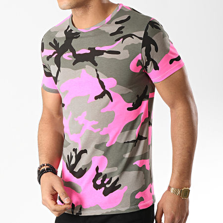 MTX - Tee Shirt TM0041 Vert Kaki Camouflage Rose Fluo