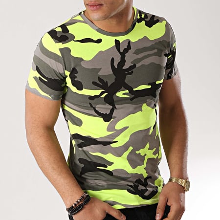 MTX - Tee Shirt TM0041 Vert Kaki Camouflage Jaune Fluo