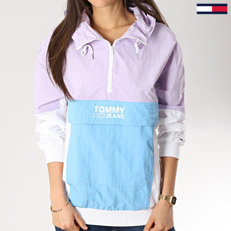 Tommy Jeans - Coupe-Vent Femme Retro Color Pop Blanc Bleu Clair Lilas