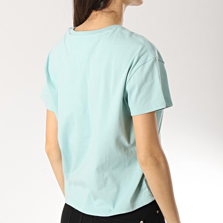 Tommy Hilfiger - Tee Shirt Femme Clean Boxy Logo 5455 Bleu Turquoise