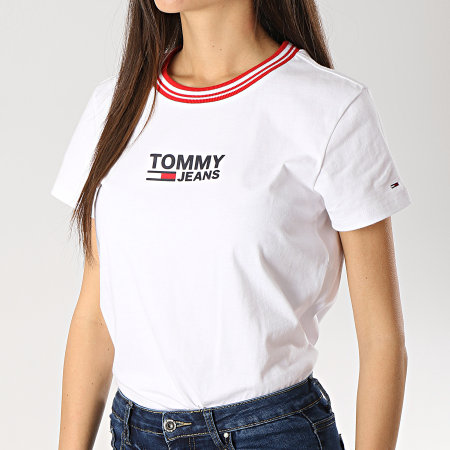 Tommy Hilfiger - Tee Shirt Femme Rib Stripe 6216 Blanc