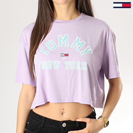 Tommy Hilfiger - Tee Shirt Crop Femme Collegiate 6275 Lilas