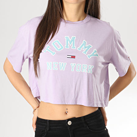 Tommy Hilfiger - Tee Shirt Crop Femme Collegiate 6275 Lilas