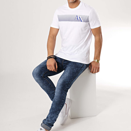 Armani Exchange - Tee Shirt 3GZTFA-ZJA5Z Blanc Bleu Roi