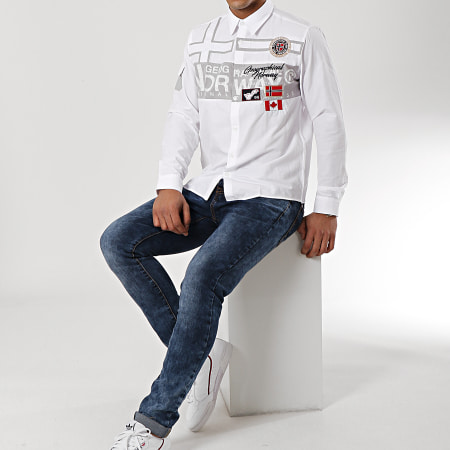 Geographical Norway - Chemise Manches Longues Patchs Brodés Zadock Blanc