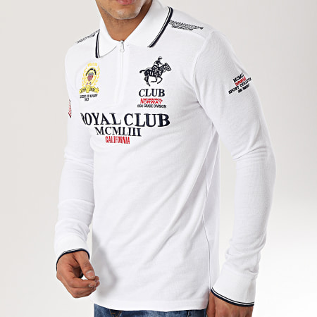Geographical Norway - Polo Manches Longues Patchs Brodés Keratine Blanc   