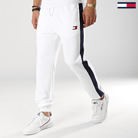 Tommy Hilfiger - Pantalon Jogging Avec Bandes Flag 0062 Blanc Bleu Marine 